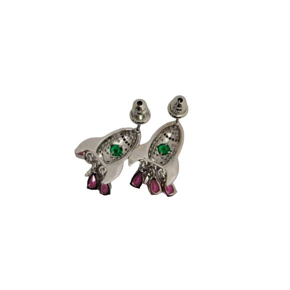 Cubic Zirconia Multicolor Retro Rocket Ship Stud Earrings - Picture 7 of 8